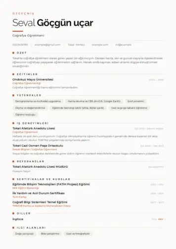 Coğrafya Öğretmeni CV Örnekleri cv indir